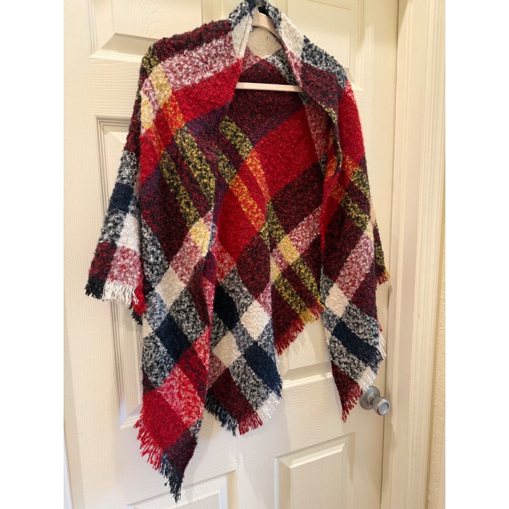 Orvis Womens Plaid Open Front Ruana Wrap Shawl 100% Polyester